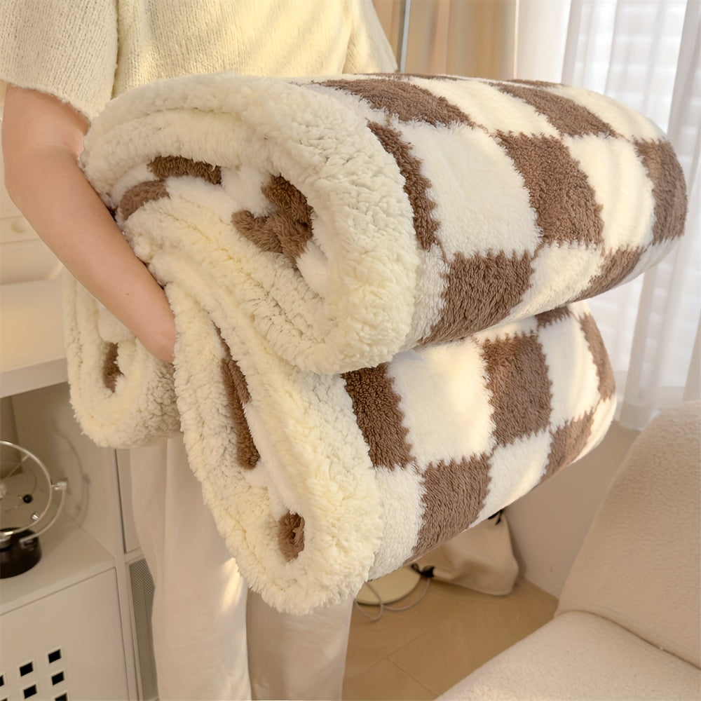 A Fresh And Stylish Double-Layer Thick AB Version Lamb Wool Blanket, Suitable for Sofas, Beds, Rooms, Living Rooms, Bedrooms, Offices, And Camping, Serving Multiple Purposes