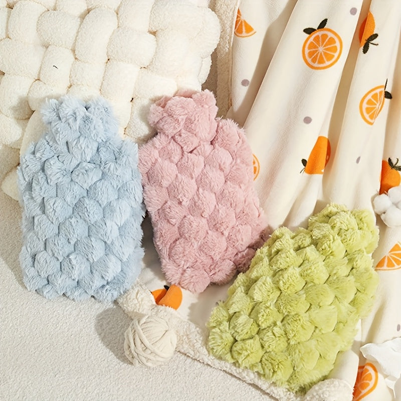 Removable And Washable Cloth Cover Hand Warmer 1000Ml\u002F35.27Oz Capacity Hot Water PVC Thickened Water Injection Hand Warmer Winter Warm Portable Design, Three Colors Optional, Hot Water Bottle