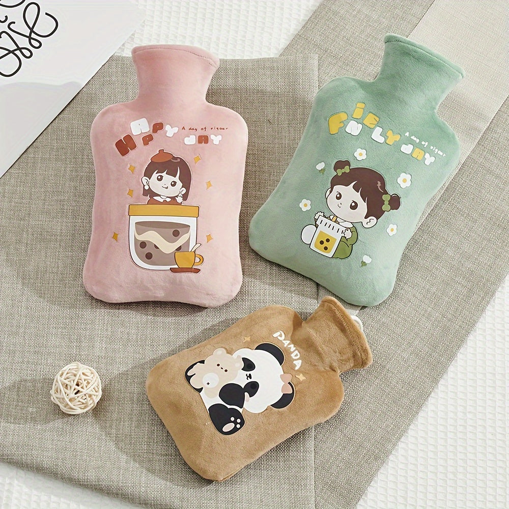 1pc Water-Filled Hot Water Bottle with Plush Cover, Removable and Washable, Non-Shedding, High-Quality Odorless PVC Inner Bag, Inner Bag Color Random