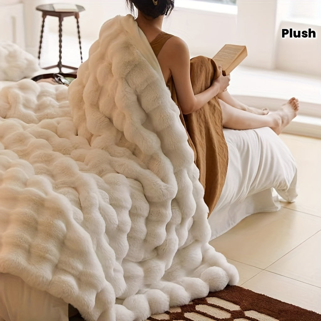 Traditional-Style Plush Double-Layer Leisure Blanket, All-Season Cozy Fleece Comforter with Non- Weave, 100% Polyester, Multipurpose, Machine Washable, No-Print Solid Pattern - Ideal for Air Conditioning, Travel, and Siesta Use, Christmas Present