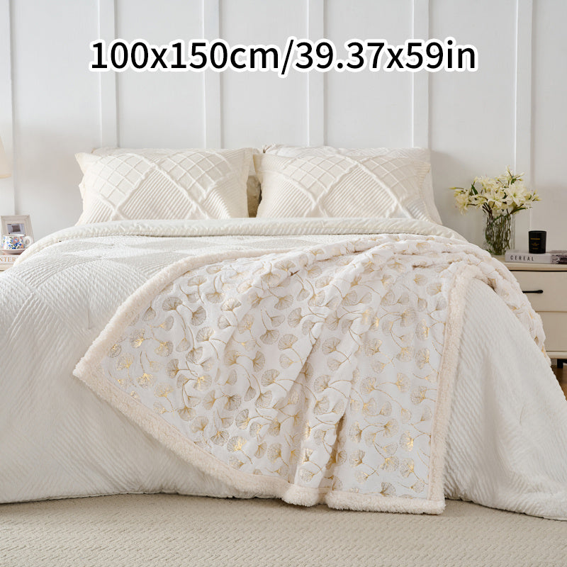 A Ginkgo Leaf Pattern Lamb Blanket, Double-Layer Thickened Small Blanket